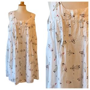 FLAX by Jeanne Engelhart White Linen Dress with Women in Pajamas Print - 2X